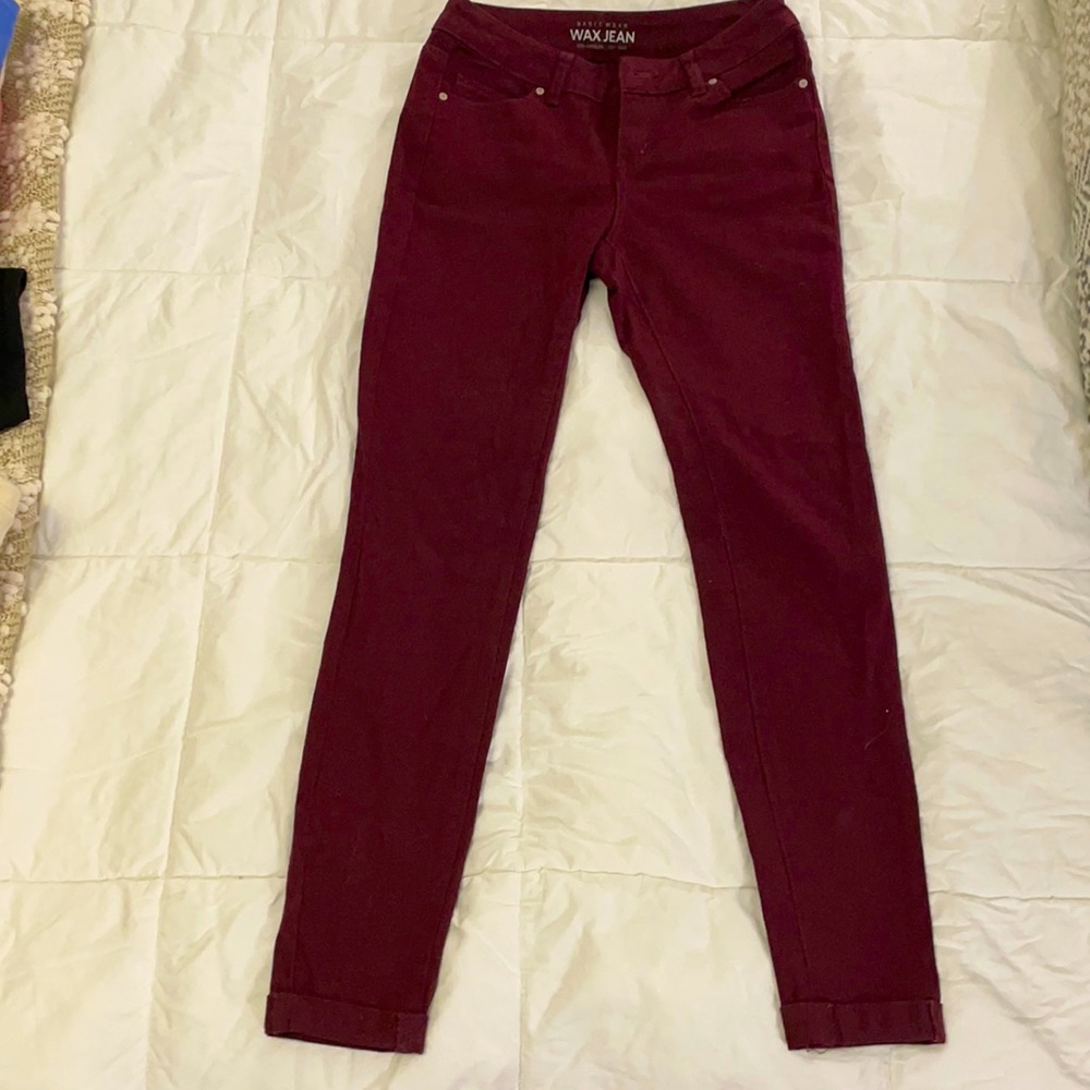 Size 0 soft skinny jeans, maroon colored